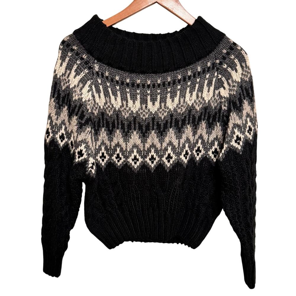 John + Jenn Fair Isle Knit Sweater XS Black White Nordic Pullover Grandpacore - Picture 2 of 10